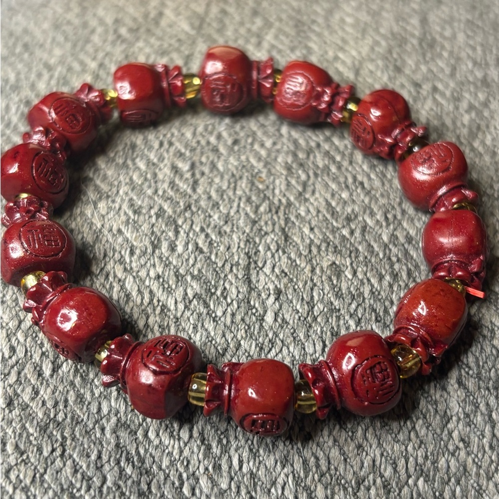 Cinnabar Money Bag Beaded Bracelet